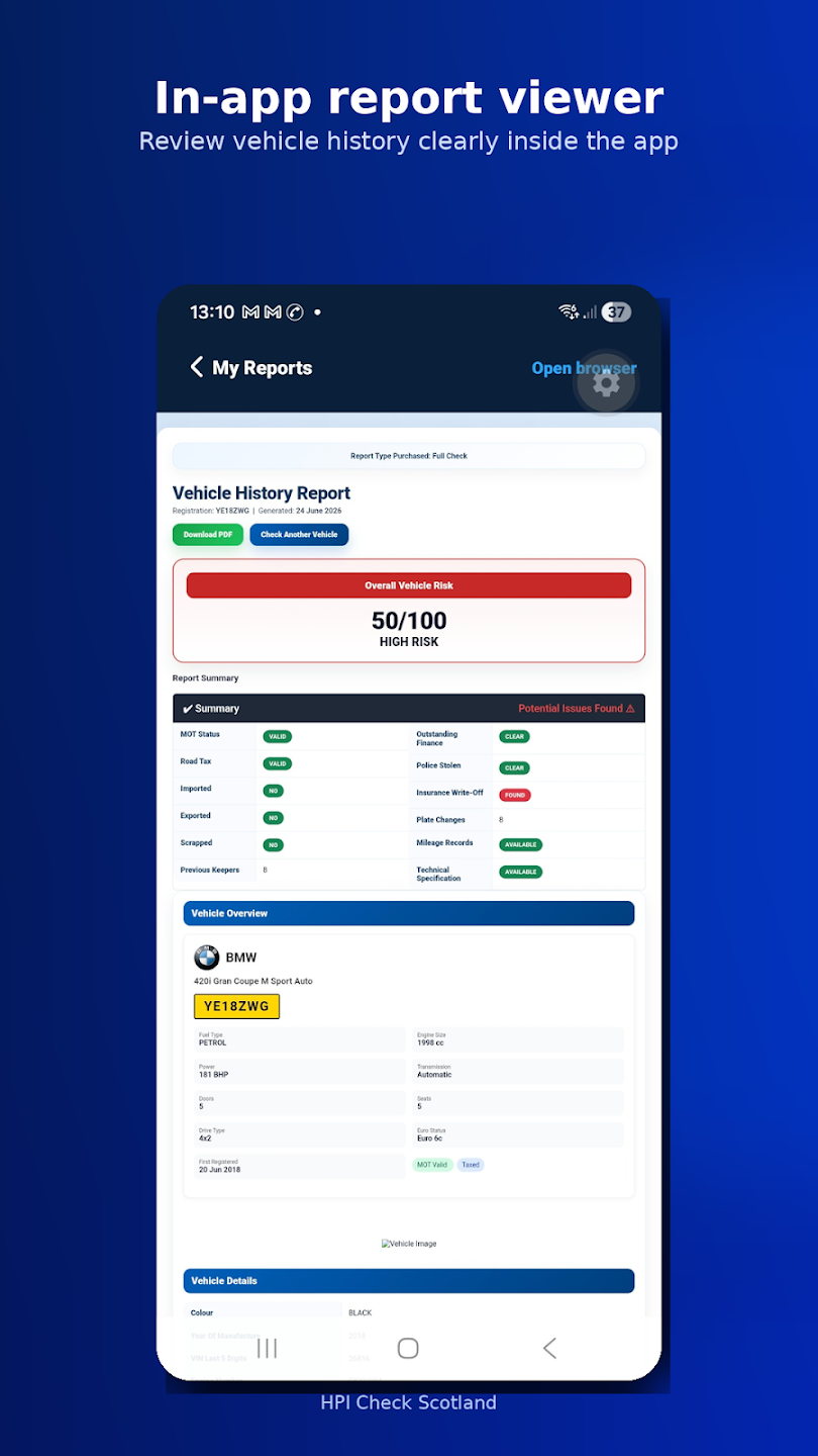 In-app report viewer