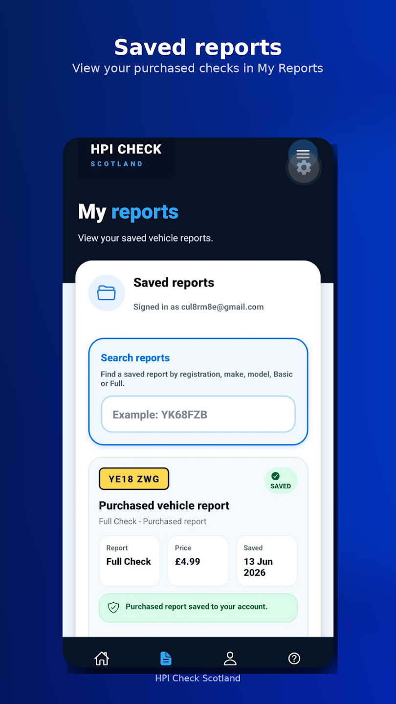 Saved reports screen