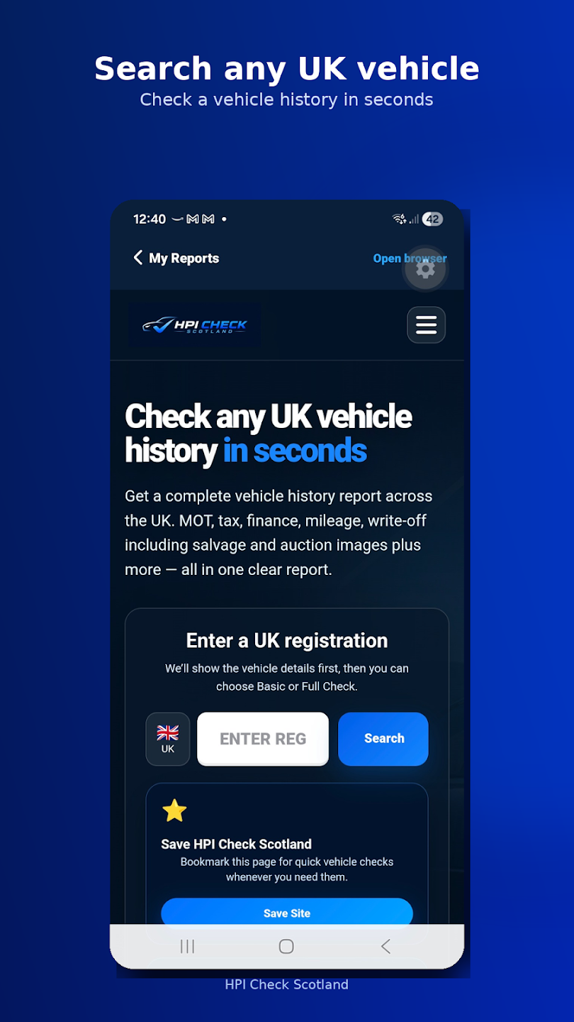 UK vehicle search screen